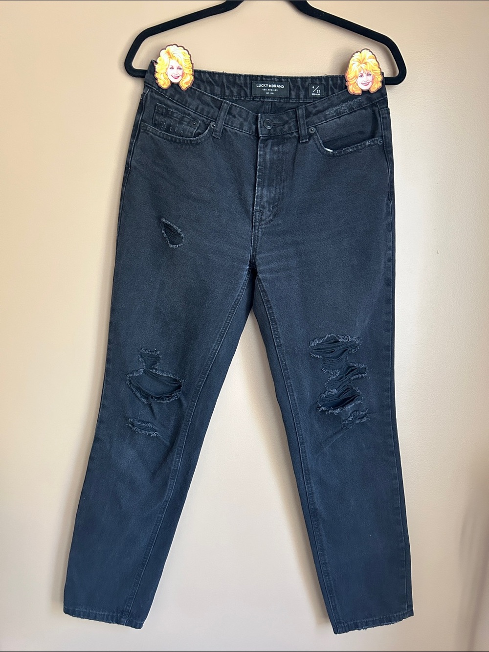 Lucky Brand Washed Black Distressed Straight Leg Jeans